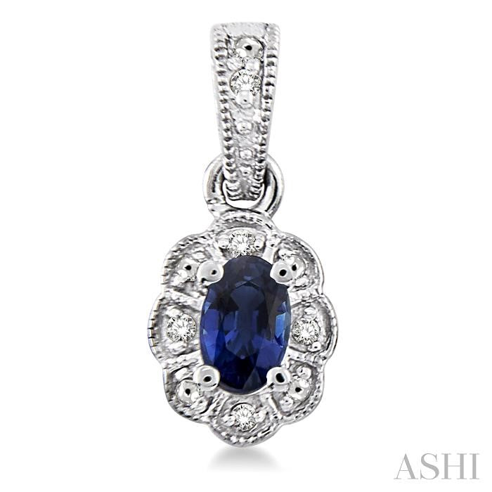 5X3 MM Oval Cut Sapphire and 1/20 Ctw Round Cut Diamond Earrings in Sterling Silver