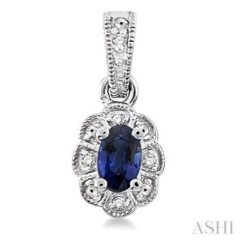 5X3 MM Oval Cut Sapphire and 1/20 Ctw Round Cut Diamond Earrings in Sterling Silver
