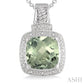 10X10 MM Cushion Shape Green Amethyst and 1/20 Ctw Round Cut Diamond Pendant in Sterling Silver with Chain