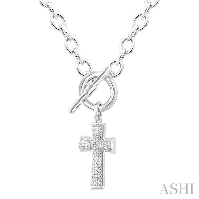 1/20 Ctw Cross Toggle Round Cut Diamond Fashion Necklace in Sterling Silver