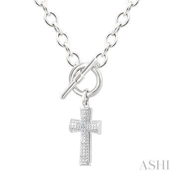 1/20 Ctw Cross Toggle Round Cut Diamond Fashion Necklace in Sterling Silver
