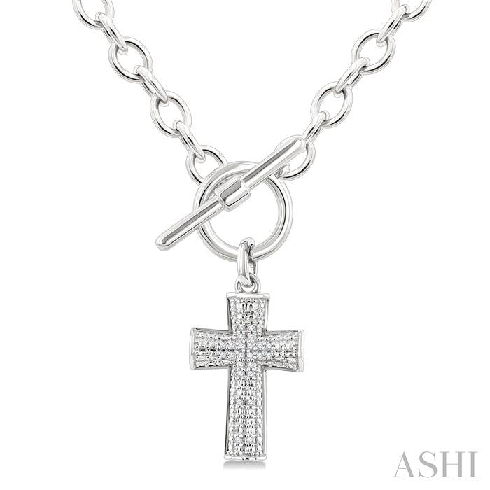 1/20 Ctw Cross Toggle Round Cut Diamond Fashion Necklace in Sterling Silver