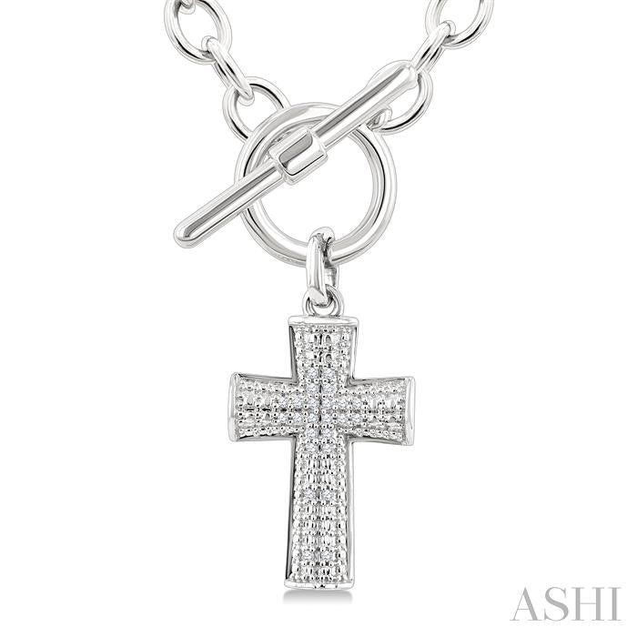 1/20 Ctw Cross Toggle Round Cut Diamond Fashion Necklace in Sterling Silver