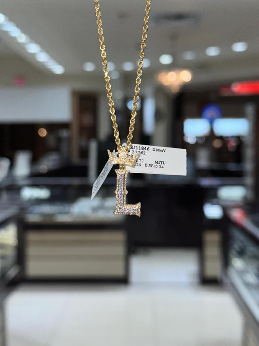 10k Yellow Gold Diamond Initial With Crown