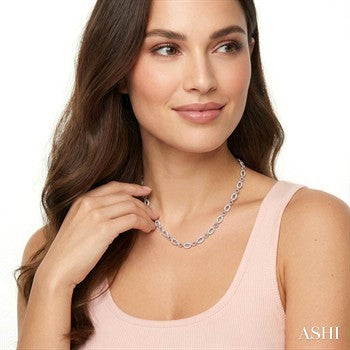 1/4 Ctw Round Cut Diamond Bold Oval Shape Rope Link Necklace in Sterling Silver