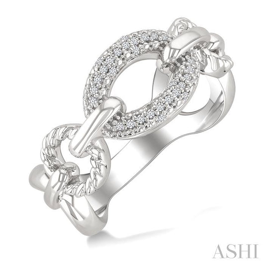 1/10 Ctw Round Cut Diamond Bold Oval Shape Rope Link Ring in Sterling Silver