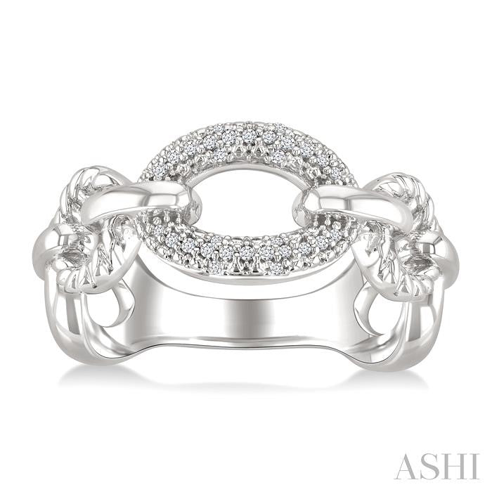 1/10 Ctw Round Cut Diamond Bold Oval Shape Rope Link Ring in Sterling Silver
