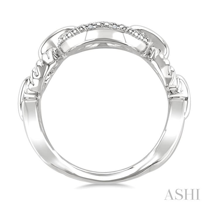 1/10 Ctw Round Cut Diamond Bold Oval Shape Rope Link Ring in Sterling Silver