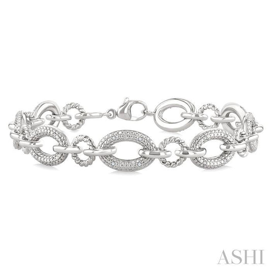 1/10 Ctw Round Cut Diamond Bold Oval Shape Rope Link Bracelet in Sterling Silver
