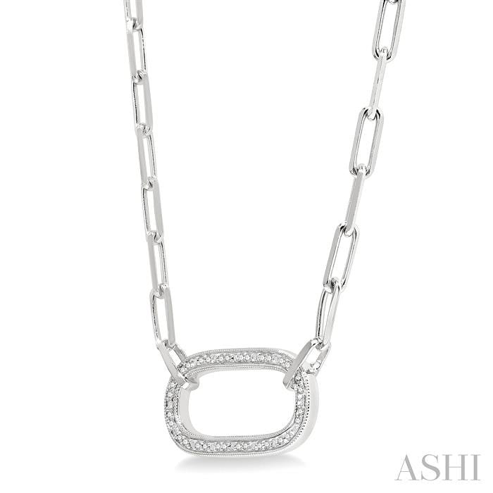 1/10 Ctw Round Cut Diamond Paperclip Pendant With Chain in Sterling Silver