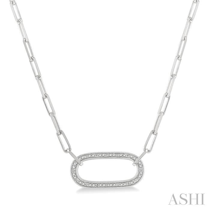 1/10 Ctw Round Cut Diamond Paperclip Pendant With Chain in Sterling Silver