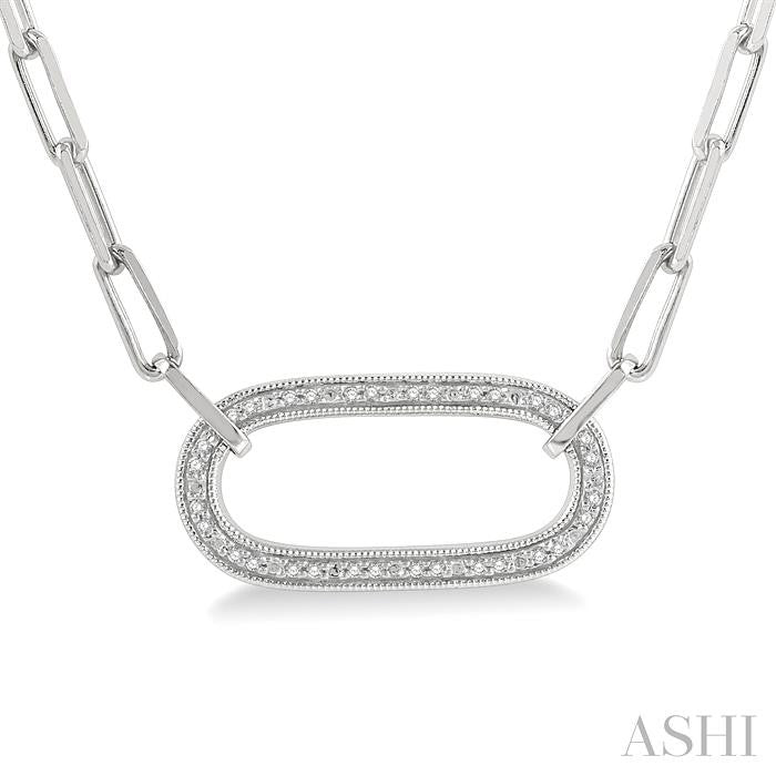 1/10 Ctw Round Cut Diamond Paperclip Pendant With Chain in Sterling Silver