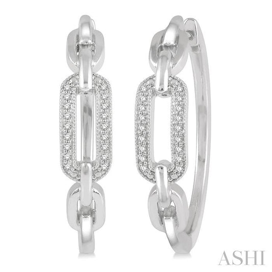 1/10 Ctw Round Cut Diamond Paperclip Hoop Earrings in Sterling Silver