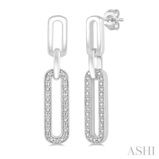 1/10 Ctw Round Cut Diamond Paperclip Earrings in Sterling Silver