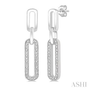 1/10 Ctw Round Cut Diamond Paperclip Earrings in Sterling Silver