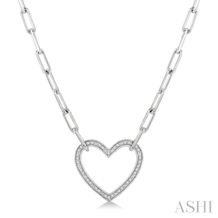 1/10 Ctw Round Cut Diamond Heart Pendant With Paperclip Chain in Sterling Silver