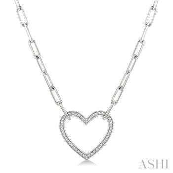 1/10 Ctw Round Cut Diamond Heart Pendant With Paperclip Chain in Sterling Silver