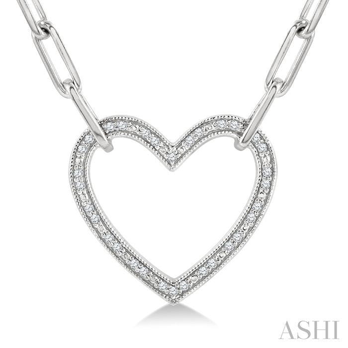1/10 Ctw Round Cut Diamond Heart Pendant With Paperclip Chain in Sterling Silver