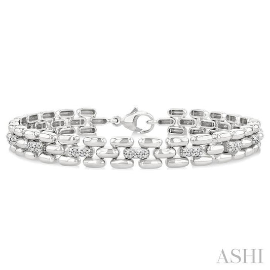 1/6 Ctw Bold Panther Link Round Cut Diamond Fashion Bracelet in Sterling Silver