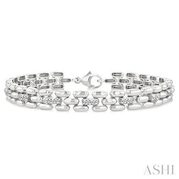 1/6 Ctw Bold Panther Link Round Cut Diamond Fashion Bracelet in Sterling Silver