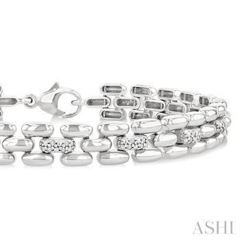 1/6 Ctw Bold Panther Link Round Cut Diamond Fashion Bracelet in Sterling Silver