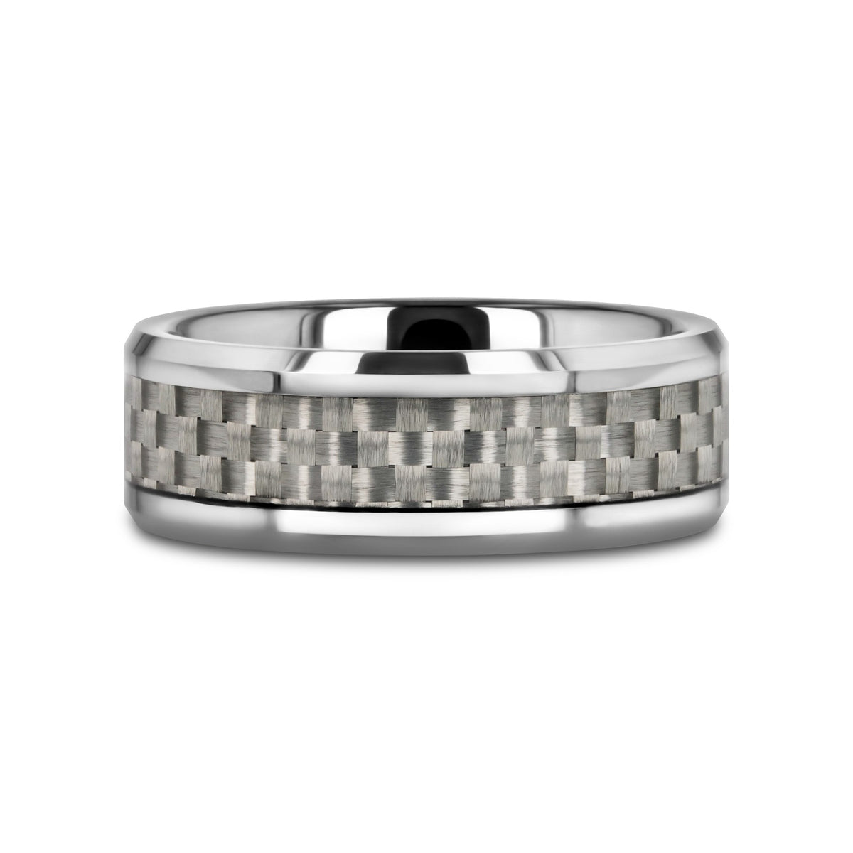 ULTIMUS Tungsten Carbide Ring with Beveled White Carbon Fiber Inlay - 4mm - 12mm - 6mm
