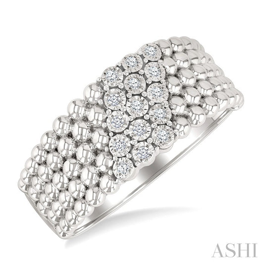 1/10 Ctw Bold Ball Bead and Slanted Round Cut Bead Bijoux Diamond Fashion Ring in Sterling Silver
