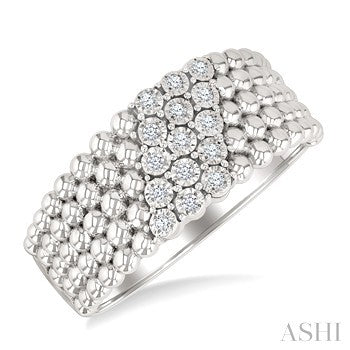 1/10 Ctw Bold Ball Bead and Slanted Round Cut Bead Bijoux Diamond Fashion Ring in Sterling Silver