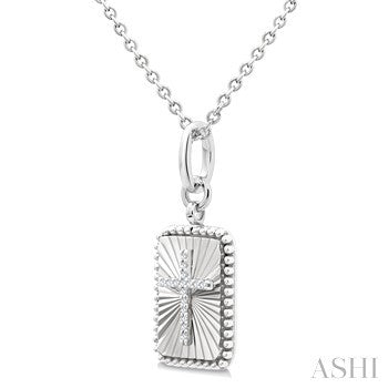1/20 Ctw Rectangle Fluted Medallion Round Cut Diamond Cross Pendant With Chain in Sterling Silver