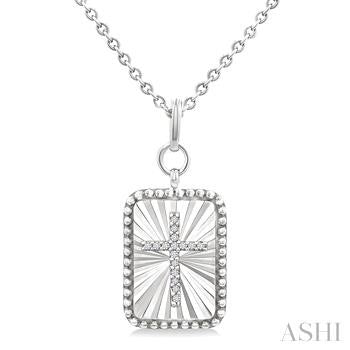 1/20 Ctw Rectangle Fluted Medallion Round Cut Diamond Cross Pendant With Chain in Sterling Silver
