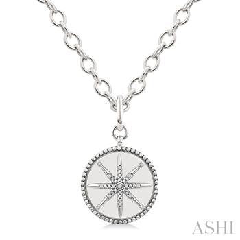 1/20 Ctw Compass medallion Round Cut Diamond Pendant With Chain in Sterling Silver
