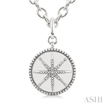 1/20 Ctw Compass medallion Round Cut Diamond Pendant With Chain in Sterling Silver
