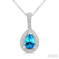 7X5 MM Pear Shape Blue Topaz and 1/50 Ctw Round Cut Diamond Semi-precious Pendant With Chain in Sterling Silver