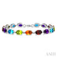 7X5 MM Oval Shape Rainbow and 1/10 Ctw Round Cut Diamond Semi-Precious Bracelet in Sterling Silver