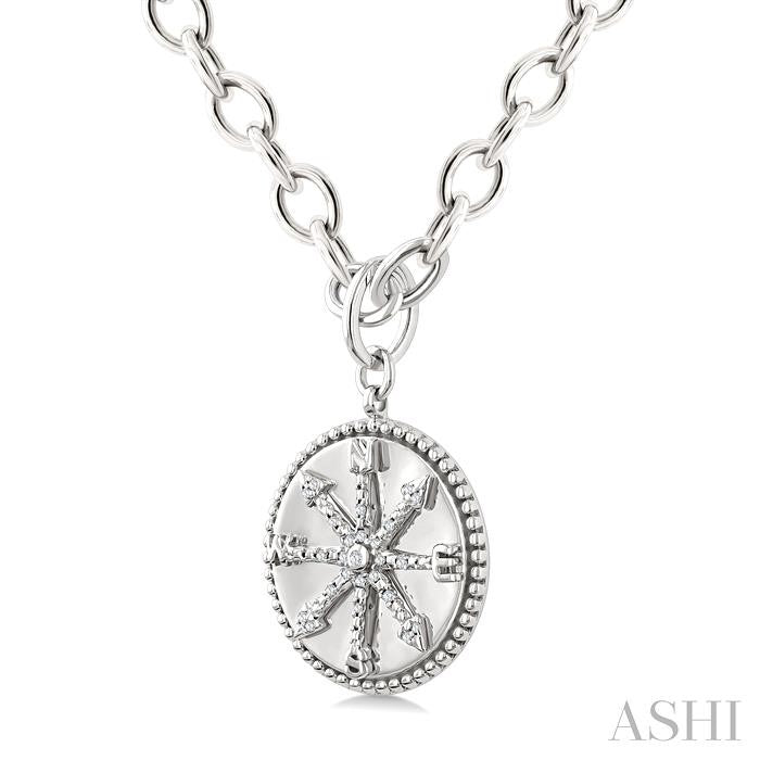 1/10 Ctw Compass medallion Round Cut Diamond Pendant With Chain in Sterling Silver