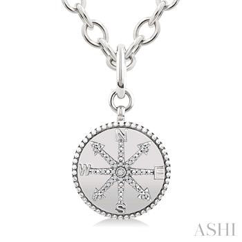 1/10 Ctw Compass medallion Round Cut Diamond Pendant With Chain in Sterling Silver