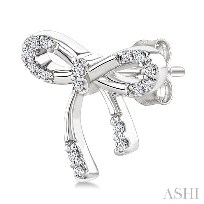 1/10 Ctw Bow Round Cut Diamond Fashion Earrings in Sterling Silver