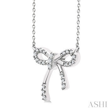 1/10 Ctw Bow Round Cut Diamond Fashion Pendant With Chain in Sterling Silver