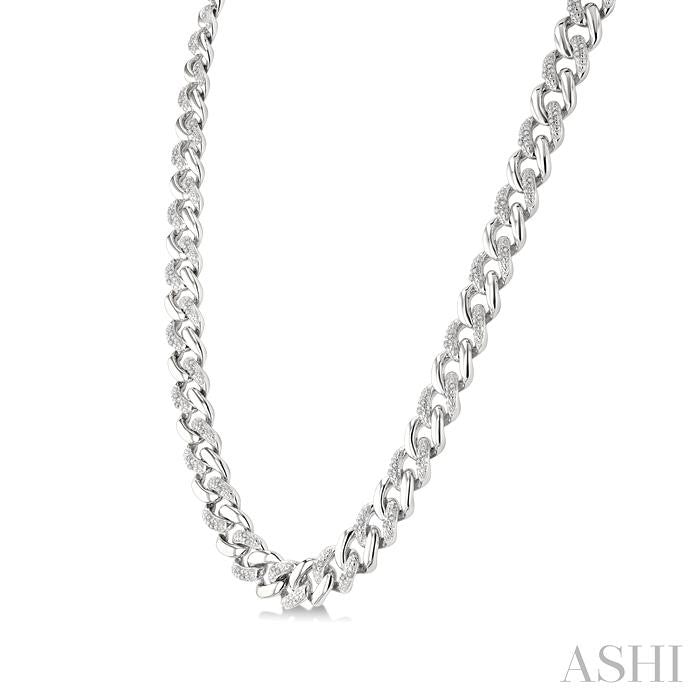 1/4 Ctw Round Cut Diamond Curb & Cuban Necklace in Sterling Silver