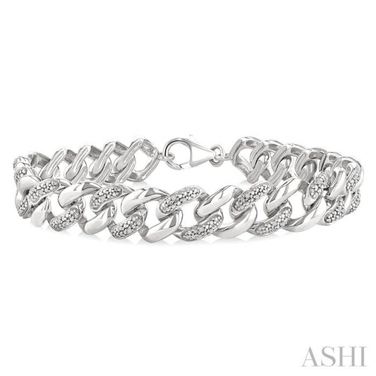 1/6 Ctw Round Cut Diamond Curb & Cuban Bracelet in Sterling Silver