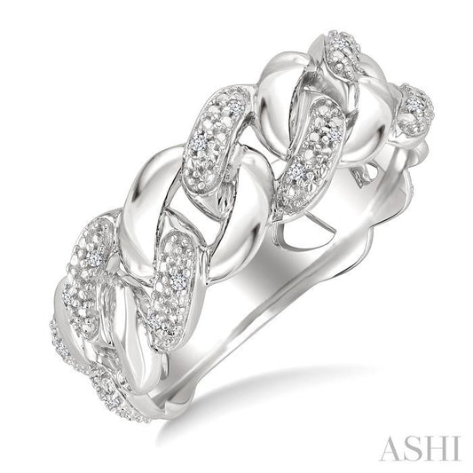1/20 Ctw Round Cut Diamond Curb & Cuban Ring in Sterling Silver