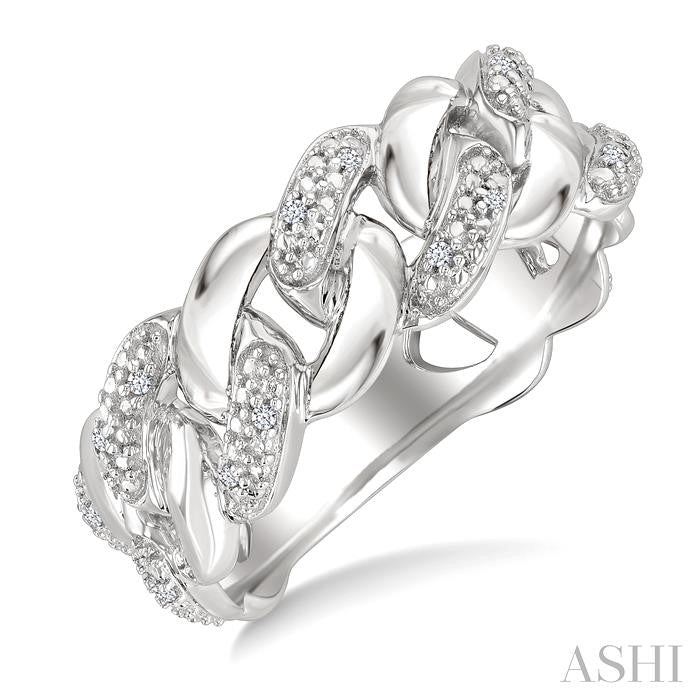 1/20 Ctw Round Cut Diamond Curb & Cuban Ring in Sterling Silver