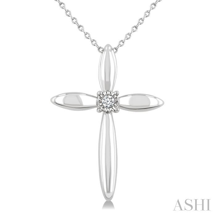 1/50 Ctw Round Cut Diamond Fashion Cross Pendant With Chain in Sterling Silver