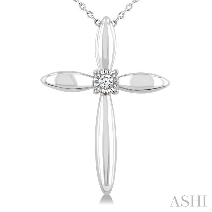 1/50 Ctw Round Cut Diamond Fashion Cross Pendant With Chain in Sterling Silver