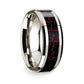 14k White Gold Polished Beveled Edges Wedding Ring with Black and Red Carbon Fiber Inlay - 8 mm