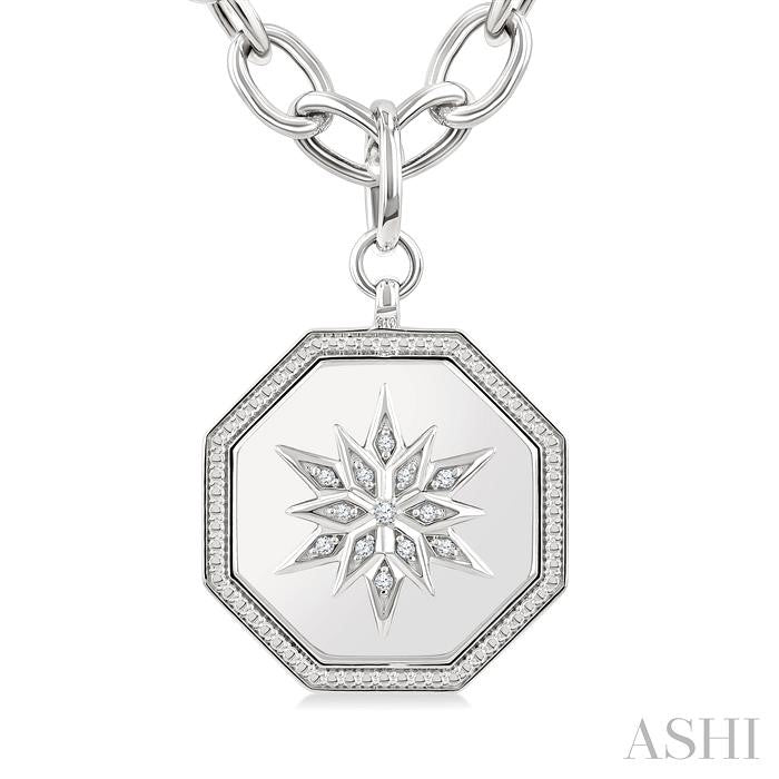 1/20 Ctw Octagon Shape medallion Round Cut Diamond Star Pendant With Chain in Sterling Silver