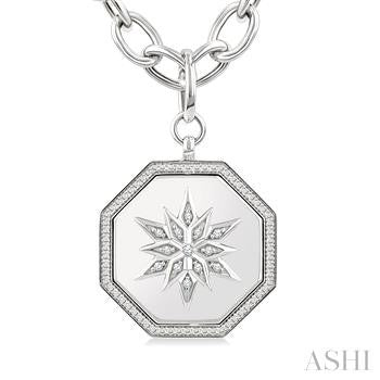 1/20 Ctw Octagon Shape medallion Round Cut Diamond Star Pendant With Chain in Sterling Silver