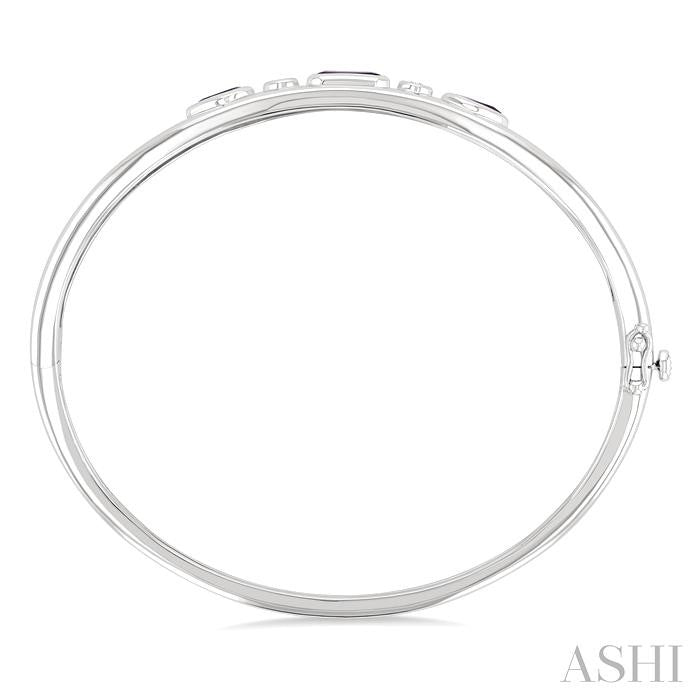 7X5 MM Octagon Shape Blue Topaz & 6X4 MM Pear Shape Amethyst and 1/10 Ctw Round Cut Diamond Semi-Precious Bangle in Ster
