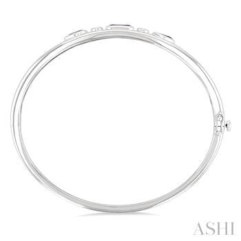 7X5 MM Octagon Shape Blue Topaz & 6X4 MM Pear Shape Amethyst and 1/10 Ctw Round Cut Diamond Semi-Precious Bangle in Sterling Silver
