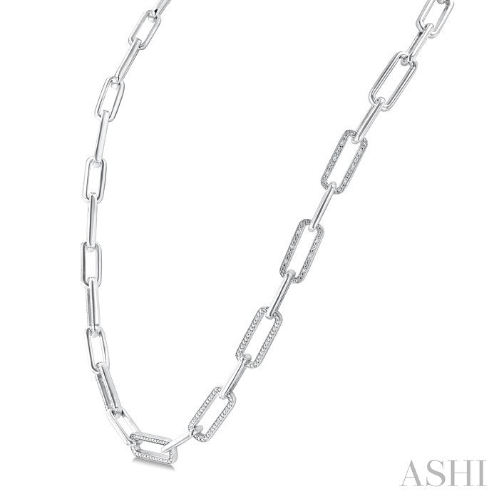 1/4 Ctw Bold Round Cut Diamond Paperclip Necklace in Sterling Silver